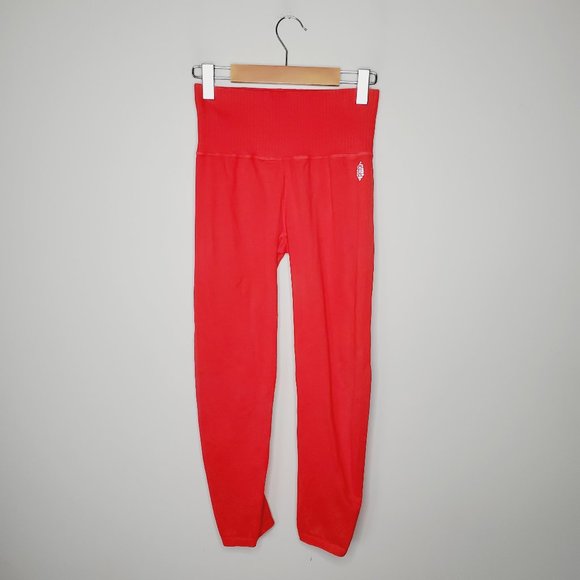 FREE PEOPLE Movement High Rise Orange Red Shanti Yoga Leggings - Picture 3 of 11